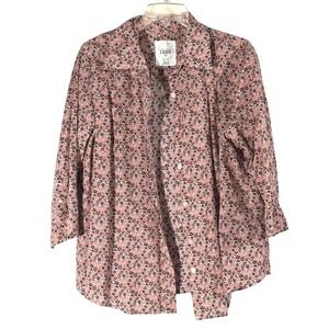 IZOD Floral Print 3/4 Sleeve Cotton‎ Button Down Blouse 1X